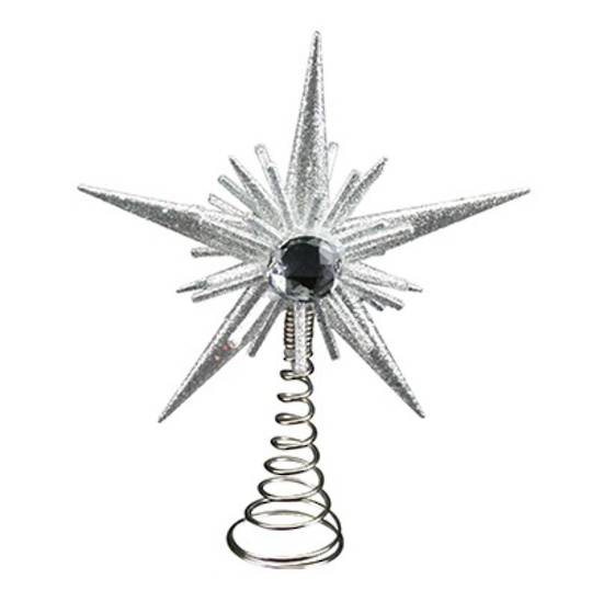 Silver Glitter Star with Gem Topper 12cm
